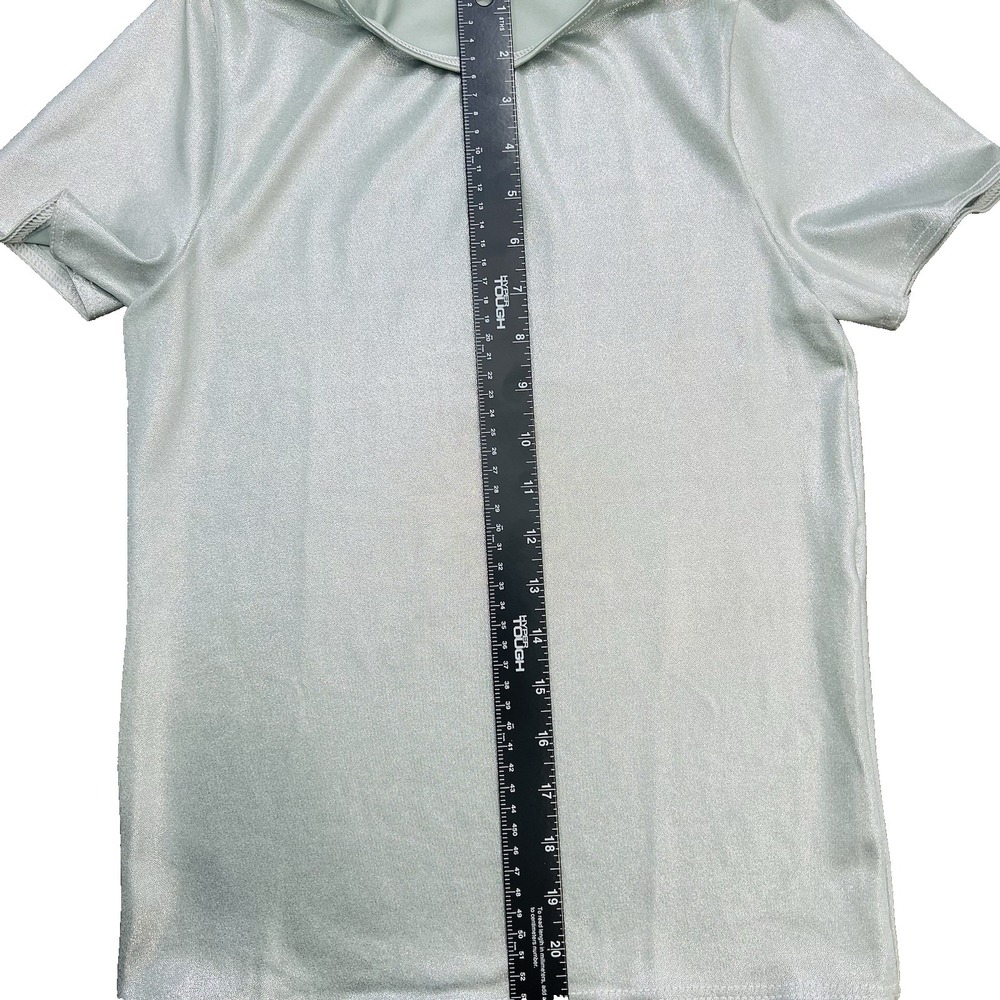 Weissman Boys Metallic Dance Top MC Silver Shiny Stretch Short Sleeve Shirt - Picture 7 of 10